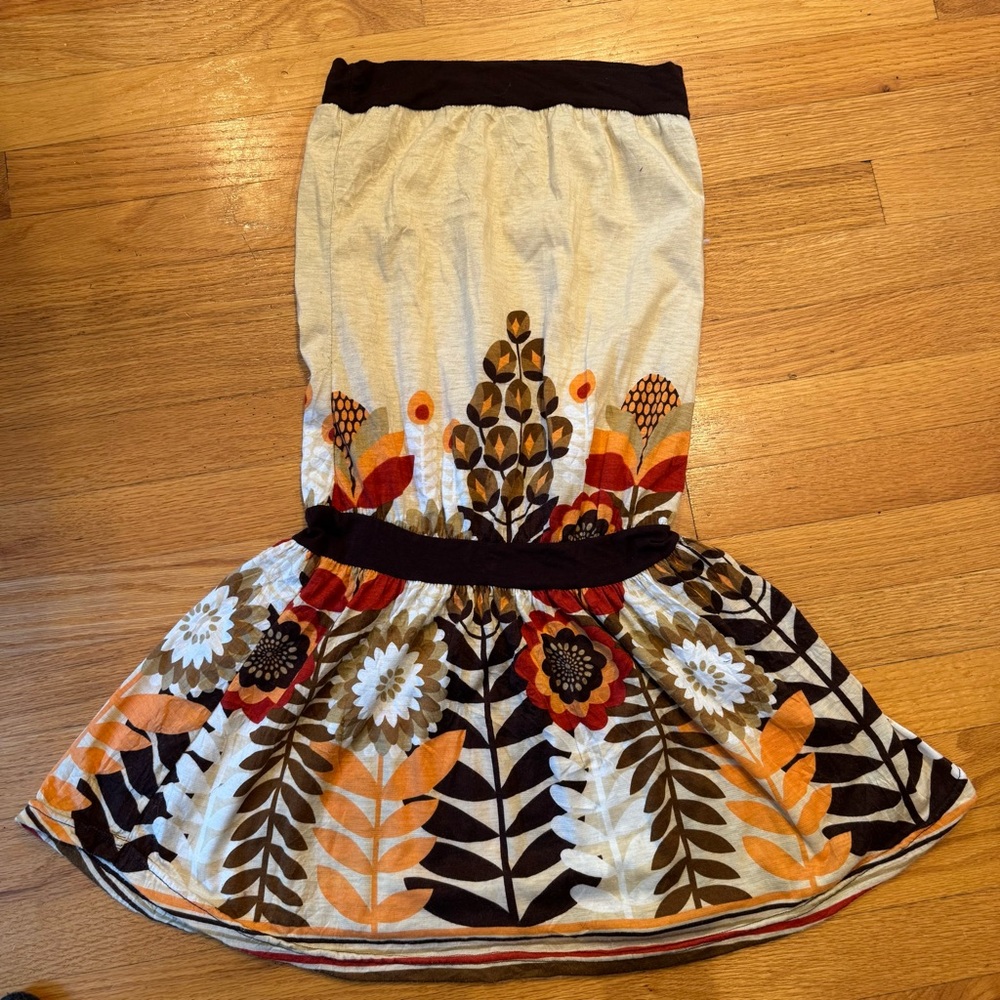 Ganesh A-Line Skirt with Black and Orange Floral Design